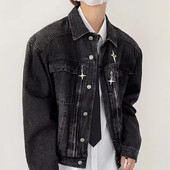 Τζιν μπουφάν βαρέως τύπου πλυσίματος μεταλλικό φερμουάρ Σχέδιο Sensible Top Autumn Vintage Distressed Trendy Casual Cropped Jacket