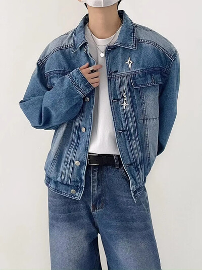 Τζιν μπουφάν βαρέως τύπου πλυσίματος μεταλλικό φερμουάρ Σχέδιο Sensible Top Autumn Vintage Distressed Trendy Casual Cropped Jacket