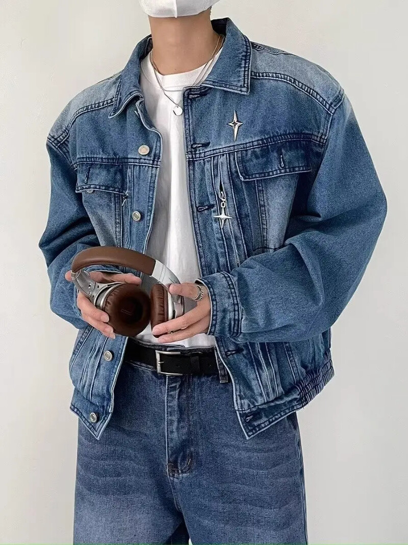 Τζιν μπουφάν βαρέως τύπου πλυσίματος μεταλλικό φερμουάρ Σχέδιο Sensible Top Autumn Vintage Distressed Trendy Casual Cropped Jacket