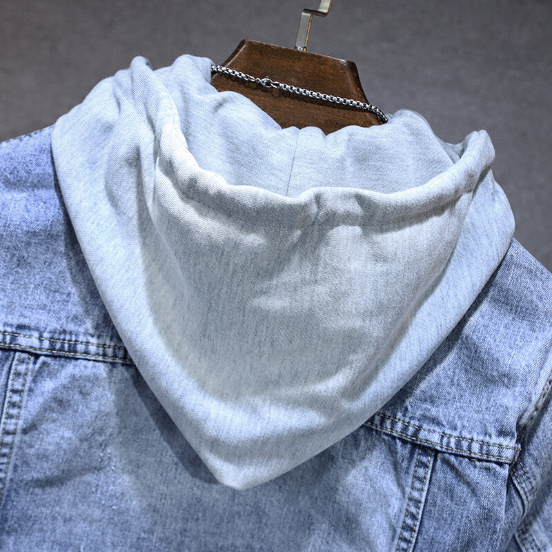 Jachetă de blugi cu glugă, detașabilă, ocazională, pentru bărbați, toamna 2023, stil nou, Jachetă albastră de blugi pentru bărbați, la modă înaltă