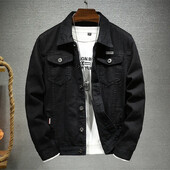 2023. gada pavasaris, jauna vīriešu džinsu jaka Eiropas vienkāršā melnā jaka Modes Quick Explosion Pure Black džinsa jaka vīriešiem