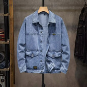 2024. gada jauna džinsu jaka, vīriešu brīva piegriezuma gadījuma daudzpusīga jaka, vintage darba apģērba apģērba tops rudens ziemai