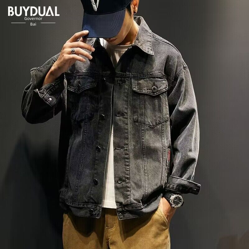 Jachetă de toamnă pentru bărbați, stil coreean, slim fit, la modă, uniformă de baseball, jachetă gri din denim, îmbrăcăminte de lungime normală