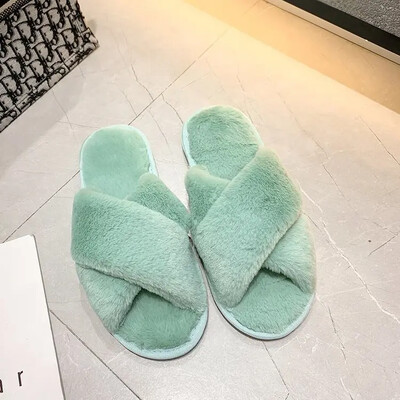 Ženske zimske zatvorene plišane papuče ravnog dna s križnim remenom Tople pamučne papuče Meka obuća za kućnu upotrebu