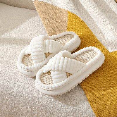 Nove, jednobojne, ležerne, s debelim potplatom, papuče s ručnicima s otvorenim prstima, ženske velike veličine, jedna riječ, plišane pamučne platforme, kućne klompe