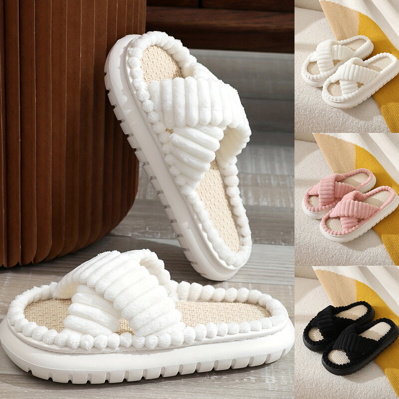 Nove, jednobojne, ležerne, s debelim potplatom, papuče s ručnicima s otvorenim prstima, ženske velike veličine, jedna riječ, plišane pamučne platforme, kućne klompe