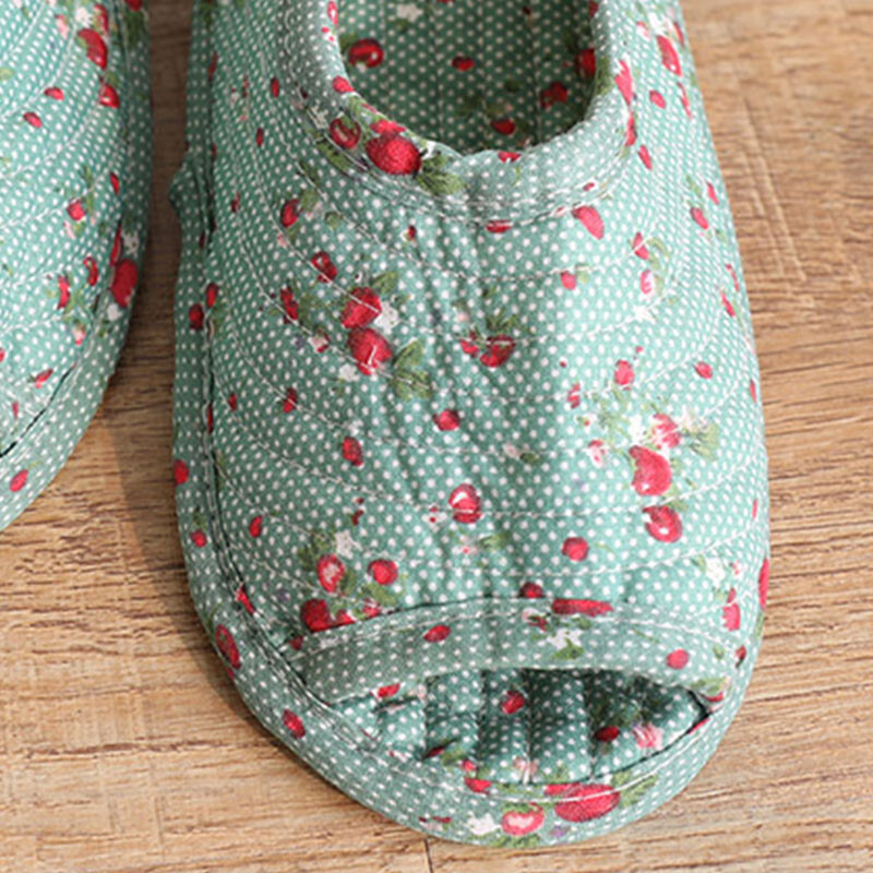 1 Pair Vieglas, ar ziediem apdrukātas iekštelpu grīdas kurpes Mājas čības Neslīdošas kokvilnas plakanas kurpes Modes, mīkstas, augstas kvalitātes