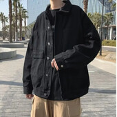 Autumnins trendi crna traper jakna labavog kroja Svestrani gornji dio za muškarce u korejskom stilu, moderna radna odjeća u hongkonškom stilu