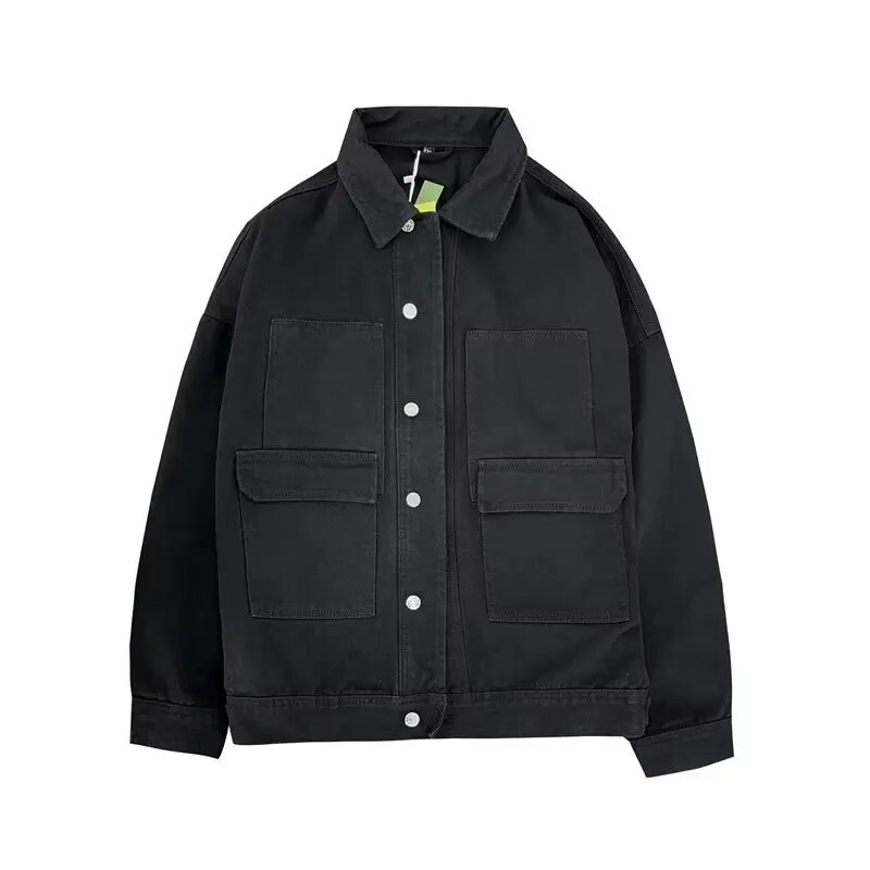 Autumnins trendi crna traper jakna labavog kroja Svestrani gornji dio za muškarce u korejskom stilu, moderna radna odjeća u hongkonškom stilu