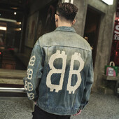 Moderna amerikāņu stila vintage džinsu jaka vīriešiem Ikdienas sporta modes apģērbi brīvi pieguļoši beisbola formas tērpi Visvairāk pārdotie