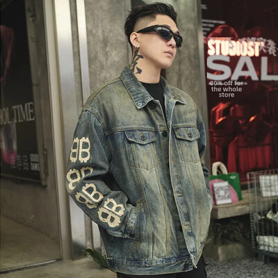 Moderna amerikāņu stila vintage džinsu jaka vīriešiem Ikdienas sporta modes apģērbi brīvi pieguļoši beisbola formas tērpi Visvairāk pārdotie