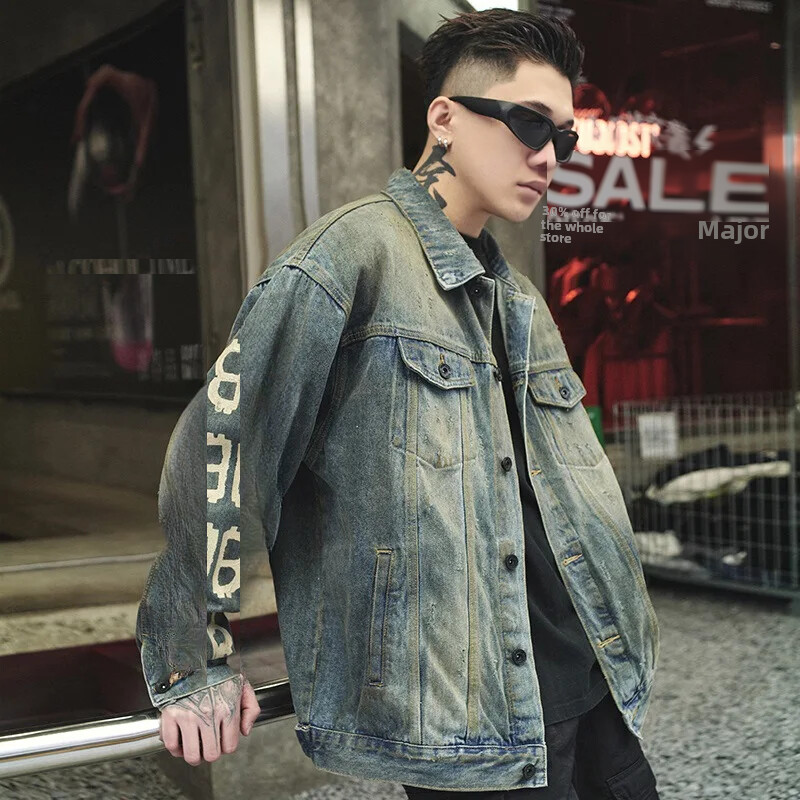Moderna amerikāņu stila vintage džinsu jaka vīriešiem Ikdienas sporta modes apģērbi brīvi pieguļoši beisbola formas tērpi Visvairāk pārdotie