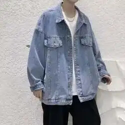 Pavasara rudens džinsu jaka Vīriešu brīvi pieguļoša moderna korejiešu stila ins ikdienas jaka Honkongas stila apģērbs regulāra garuma