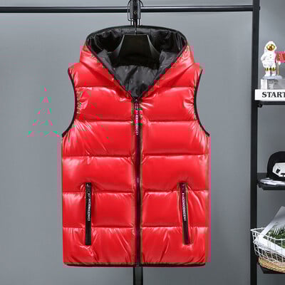 2021 Nová zimná pánska svetlá vesta s kapucňou, teplá zahustená vesta s bavlnenou podšívkou, jednofarebná nepremokavá pánska streetwear vesta