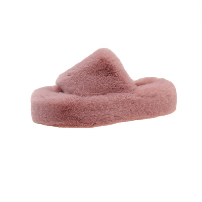 Ziemas sieviete pūkainas mākslīgās kažokādas čības Luksusa pūkains plīša māja, mīksta, izplūdusi platforma, apavi, plakani, ikdienišķi dāmu slaidi, apaļi pirksti