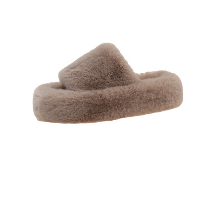 Ziemas sieviete pūkainas mākslīgās kažokādas čības Luksusa pūkains plīša māja, mīksta, izplūdusi platforma, apavi, plakani, ikdienišķi dāmu slaidi, apaļi pirksti