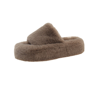 Ziemas sieviete pūkainas mākslīgās kažokādas čības Luksusa pūkains plīša māja, mīksta, izplūdusi platforma, apavi, plakani, ikdienišķi dāmu slaidi, apaļi pirksti