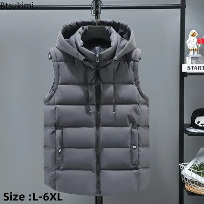 Őszi téli Férfi Parkas mellény 2024 Fashion Trend cipzáros kapucnis állógallér tömör mellény férfi szélálló meleg mellény dzsekik L-6XL