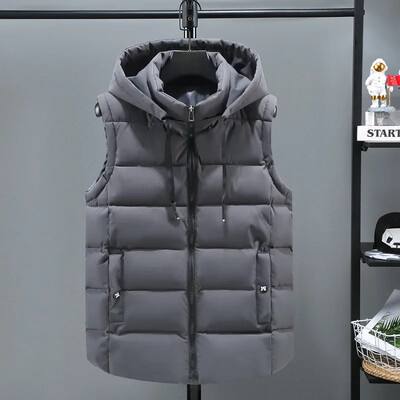 Rudens ziemas vīriešu parka veste 2024 Fashion Trend ar rāvējslēdzēju ar kapuci, statīvs apkakle, cieta veste vīriešu vēja necaurlaidīga silta veste jakas L-6XL
