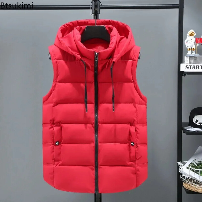 Rudens ziemas vīriešu parka veste 2024 Fashion Trend ar rāvējslēdzēju ar kapuci, statīvs apkakle, cieta veste vīriešu vēja necaurlaidīga silta veste jakas L-6XL