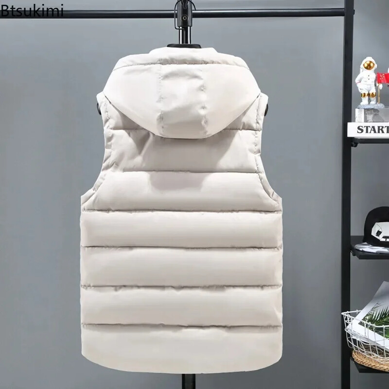 Rudens ziemas vīriešu parka veste 2024 Fashion Trend ar rāvējslēdzēju ar kapuci, statīvs apkakle, cieta veste vīriešu vēja necaurlaidīga silta veste jakas L-6XL