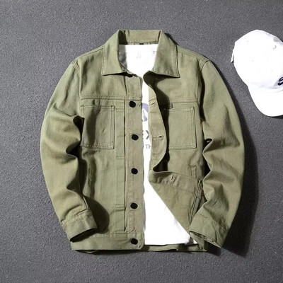 Trendová džínsová bunda pre mužov, ležérny slim fit skrátený top, jar, jeseň, sezóna, pracovné oblečenie, elegantný klopový detail