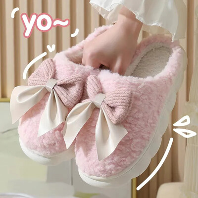Papuci noi din bumbac cu fundă, pentru interior, pentru femei, uz casnic, cu fundul cald, gros, anti-alunecare, după naștere, stil dulce pentru femei
