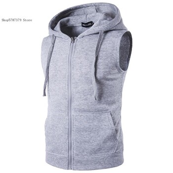 Ανδρικό casual hoodie με αμάνικο αθλητικό πουκάμισο με φερμουάρ, βαμβακερό γιλέκο άνοιξη/καλοκαίρι/φθινόπωρο