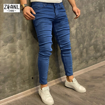 Modne plave muške poderane uske traperice Streetwear Dizajnerske rastezljive uske pencil hlače Cyber Muška odjeća Hip Hop crne traperice