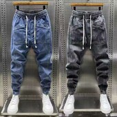 Moda 2024 Nouă primăvară toamnă largi bărbați cu șnur polar mare băiat blugi blugi casual talie elastică Yk2 Streetwear pantaloni