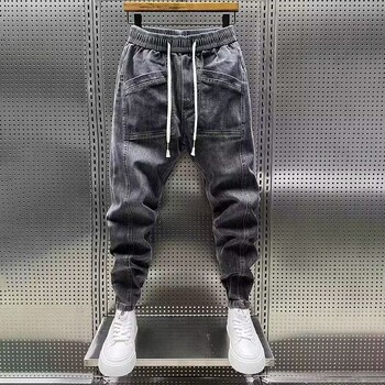 Мода 2024 Нови пролетни есенни свободни мъжки дънки с шнурове Polar Big Boy Jeans Denim Jeans Ежедневни панталони с еластична талия Yk2 Streetwear