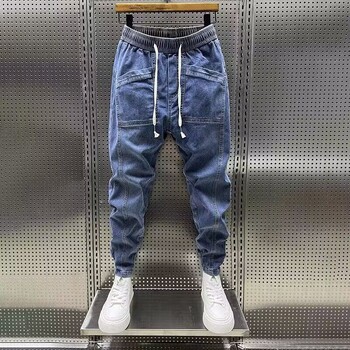 Мода 2024 Нови пролетни есенни свободни мъжки дънки с шнурове Polar Big Boy Jeans Denim Jeans Ежедневни панталони с еластична талия Yk2 Streetwear