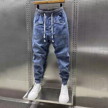 Мода 2024 Нови пролетни есенни свободни мъжки дънки с шнурове Polar Big Boy Jeans Denim Jeans Ежедневни панталони с еластична талия Yk2 Streetwear