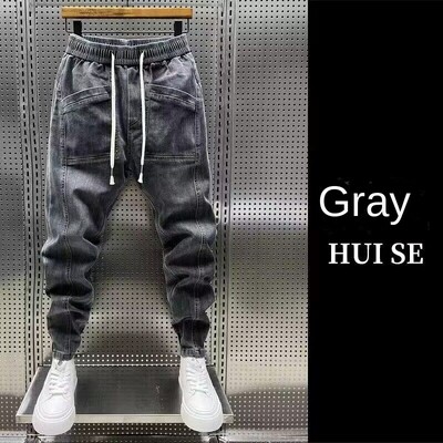 Moda 2024 Nouă primăvară toamnă largi bărbați cu șnur polar mare băiat blugi blugi casual talie elastică Yk2 Streetwear pantaloni