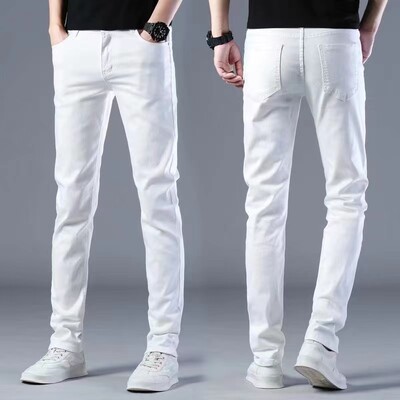 Mood Meeste Slim Fit Denim Pliiatspüksid Kvaliteetsed Must Valge Kitsad Stretch Teksad Meeste High Street Teksad Four Season