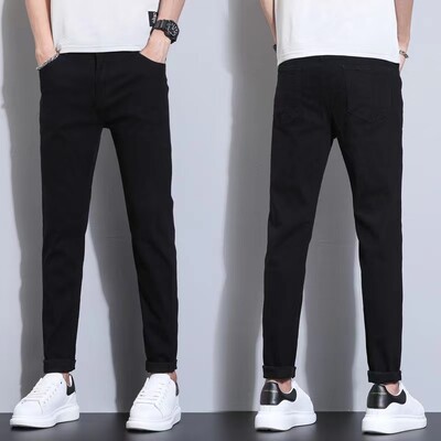 Mood Meeste Slim Fit Denim Pliiatspüksid Kvaliteetsed Must Valge Kitsad Stretch Teksad Meeste High Street Teksad Four Season