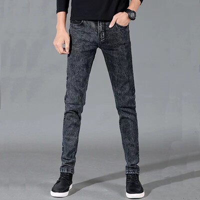 Mood Meeste Slim Fit Denim Pliiatspüksid Kvaliteetsed Must Valge Kitsad Stretch Teksad Meeste High Street Teksad Four Season