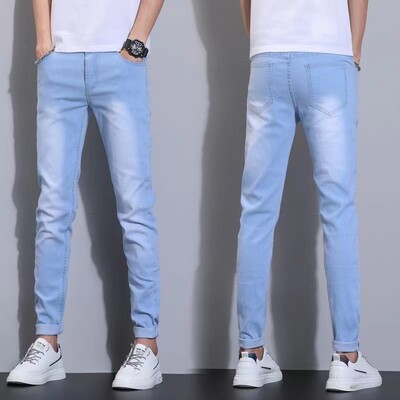 Mood Meeste Slim Fit Denim Pliiatspüksid Kvaliteetsed Must Valge Kitsad Stretch Teksad Meeste High Street Teksad Four Season