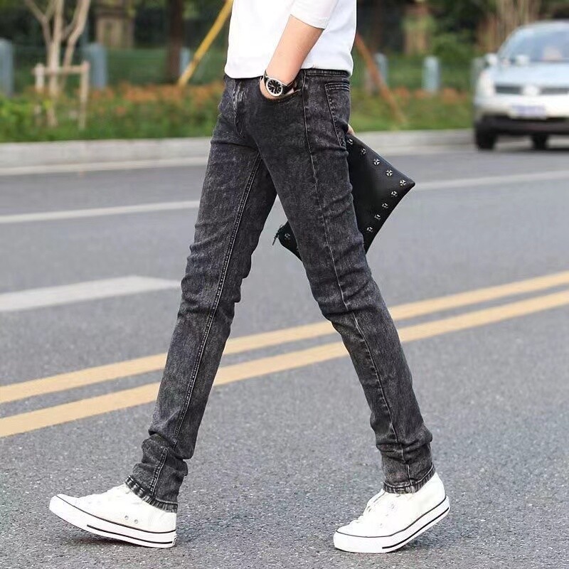 Moda bărbați slim fit denim pantaloni creion de înaltă calitate, negru alb, blugi skinny stretch blugi bărbați High Street, patru sezoane
