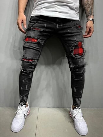 Ανδρικά Biker Slim Elastic τζιν παντελόνι Cargo Joggers υψηλής ποιότητας τρύπα ευρωπαϊκή και αμερικανική μόδα Streetwear σχισμένα Skinny τζιν