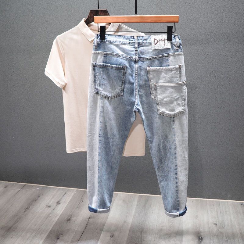 Vīriešu ikdienas džinsa džinsi Pavasara un rudens jaunums, vintage savārstījums Dizaineris kovboju zīmuļu bikses Modes, skaistas bikses