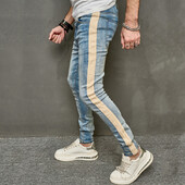 Bărbați de primăvară stilat patchwork subțire creion blugi pantaloni bărbați streetwear culoare uni pantaloni casual denim