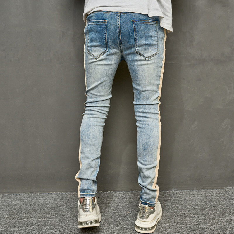 Bărbați de primăvară stilat patchwork subțire creion blugi pantaloni bărbați streetwear culoare uni pantaloni casual denim