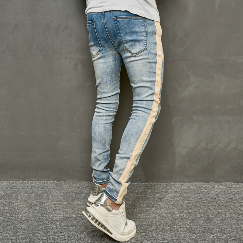 Bărbați de primăvară stilat patchwork subțire creion blugi pantaloni bărbați streetwear culoare uni pantaloni casual denim