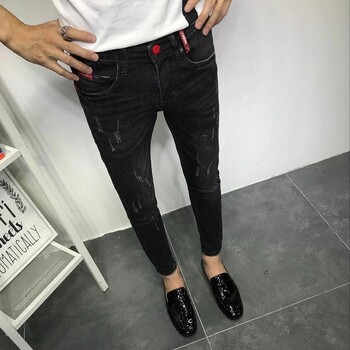 Мъжки модни дънки 2020 Мъжки дънки Slim Fit тесни дънки Корейски еластични черни стари социални дрехи за тийнейджъри Панталони тип молив