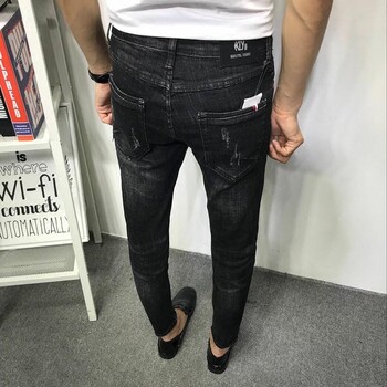 Мъжки модни дънки 2020 Мъжки дънки Slim Fit тесни дънки Корейски еластични черни стари социални дрехи за тийнейджъри Панталони тип молив