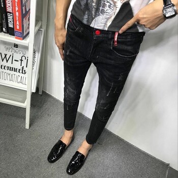 Мъжки модни дънки 2020 Мъжки дънки Slim Fit тесни дънки Корейски еластични черни стари социални дрехи за тийнейджъри Панталони тип молив