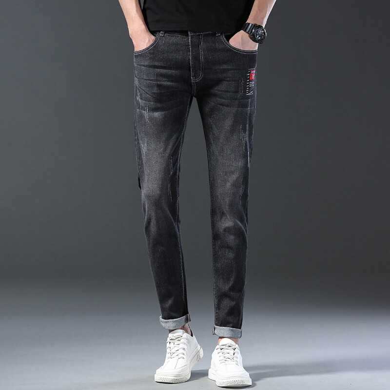 Pavasara rudens moderns vīriešu mazs, uzplaiksnīts džinss, elastīgs deviņu punktu bikses, tievs viduklis Performance Outfit vīriešu kokvilnas ikdienas bikses