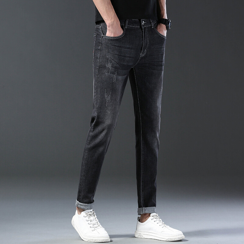 Pavasara rudens moderns vīriešu mazs, uzplaiksnīts džinss, elastīgs deviņu punktu bikses, tievs viduklis Performance Outfit vīriešu kokvilnas ikdienas bikses