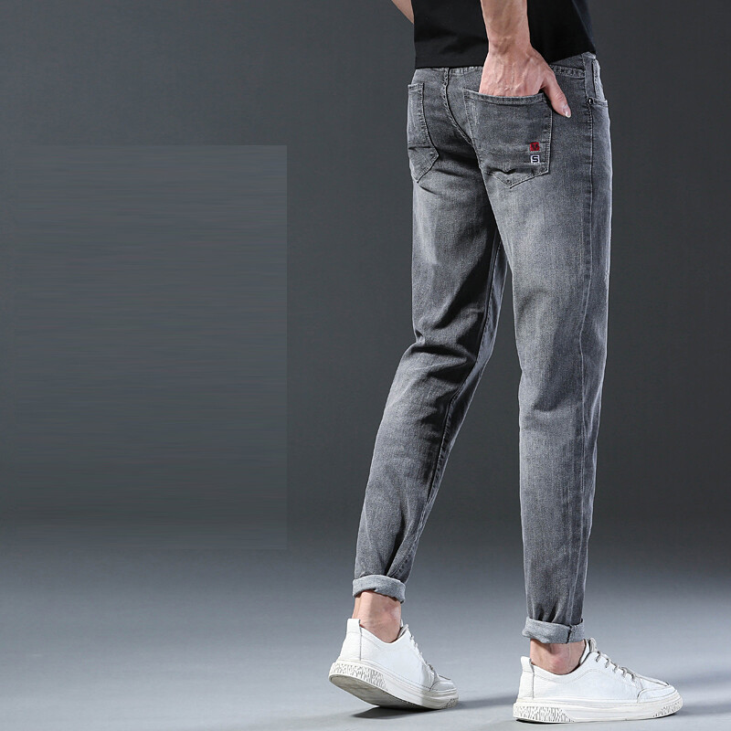 Pavasara rudens moderns vīriešu mazs, uzplaiksnīts džinss, elastīgs deviņu punktu bikses, tievs viduklis Performance Outfit vīriešu kokvilnas ikdienas bikses